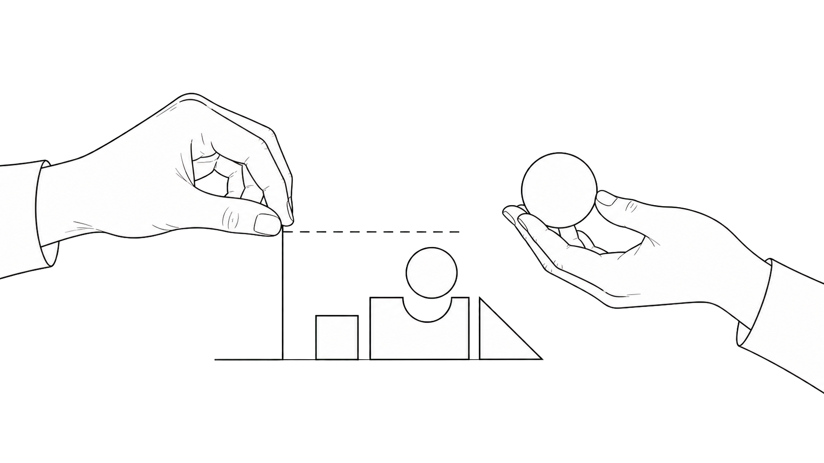Zwei Hände und geometrische Formen als Bild für gemeinsame Verantwortung.